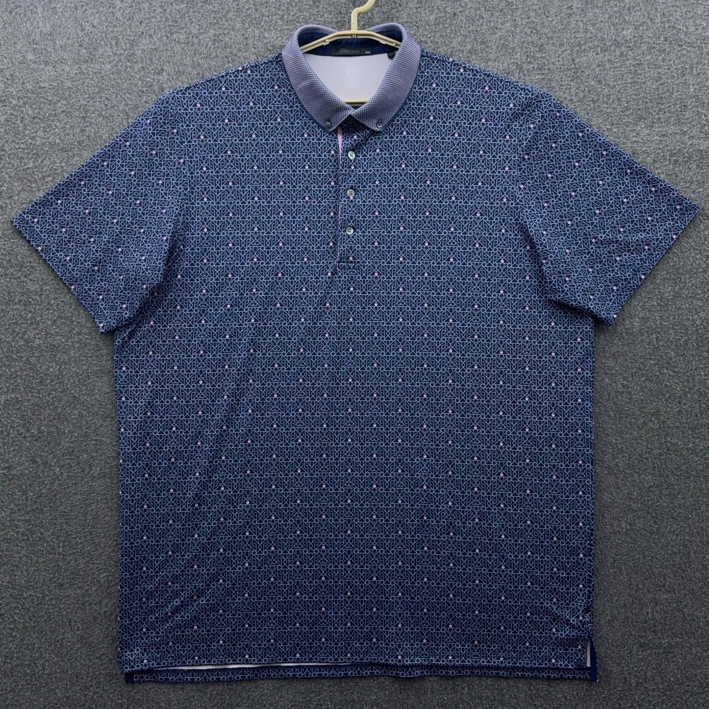 Greyson Polo Shirt Mens XXL Blue Pink Geometric Performance‎ Golf Stretch